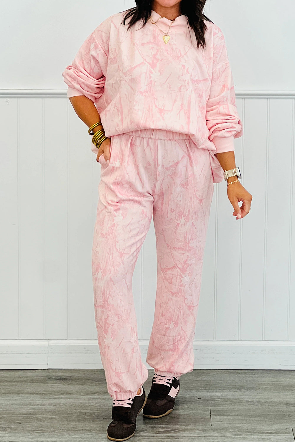 Khaki Camo Print Jogger Pants Set Pink 100%Polyester dc98d397f7e06aca