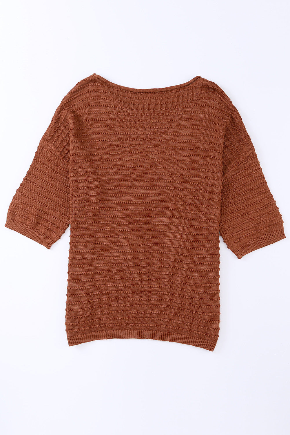 Brown Solid Color Rib-Knit Drop Sleeve Side Slits Top dca8abe58086e64e