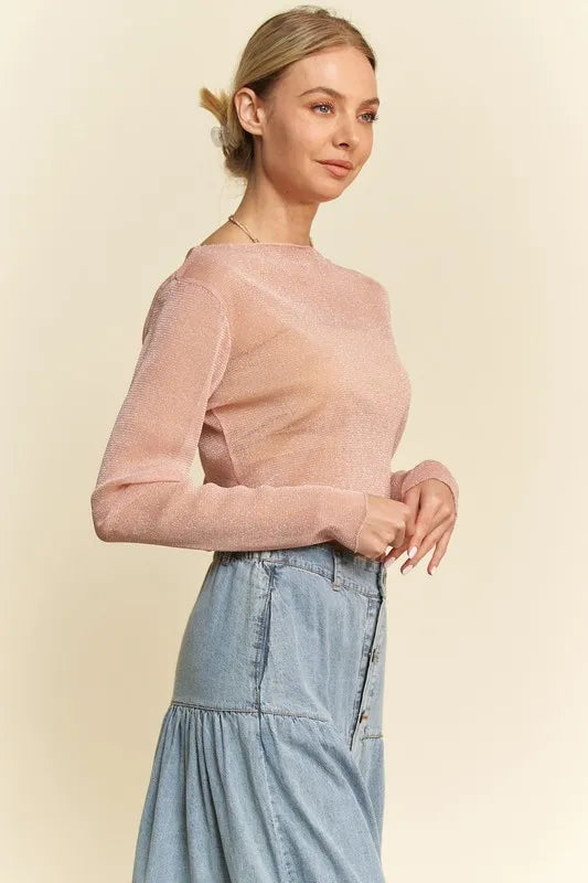 Glitter Mesh Lettuce Hem Long Sleeve Top dcae4218-c633-4211-a65e-1bb2d7508786-Max