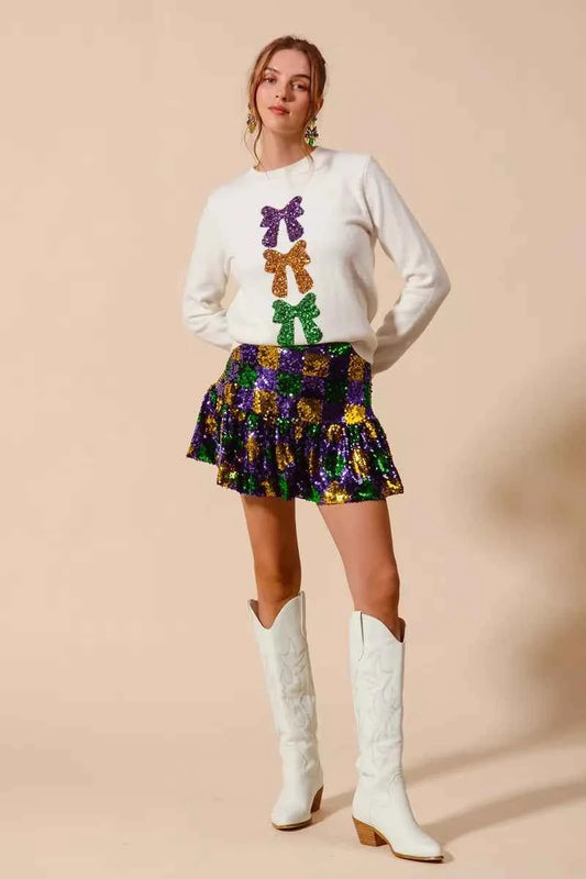 Mardi Gras Checker Sequins Mini Skirt dcb4ce3a0b7c419aa7e3fa39485d477c-Max-Origin