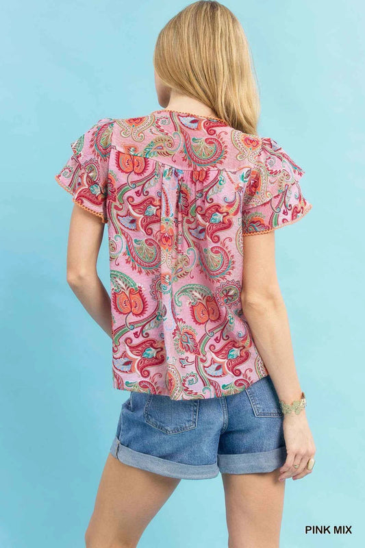 Mix Paisley Ruffle Sleeve Top dcb9318f-5761-4f72-897f-6b85712f9178-Max