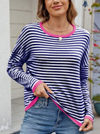 Striped Contrast Round Neck Long Sleeve Sweater dcb9a9c4-c63c-4a78-851c-1b593c54912a-Max