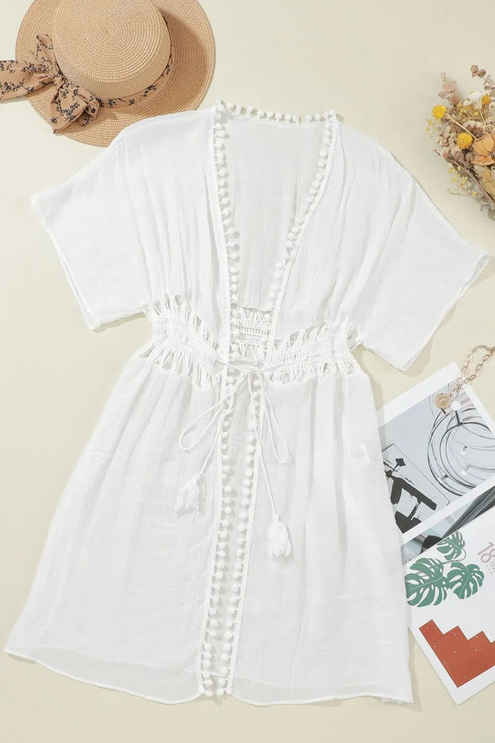 Pom Pom Trim Drawstring Waist Cover-Up dcc681f6-cde8-4fe2-99de-c9c6d8ea323d-Max-Origin
