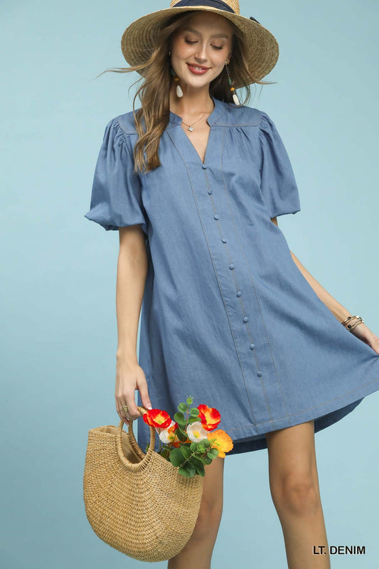 Chambray Puff Sleeve Dress dccdc5c0-b3df-4747-9529-ec0a0a803980-Max