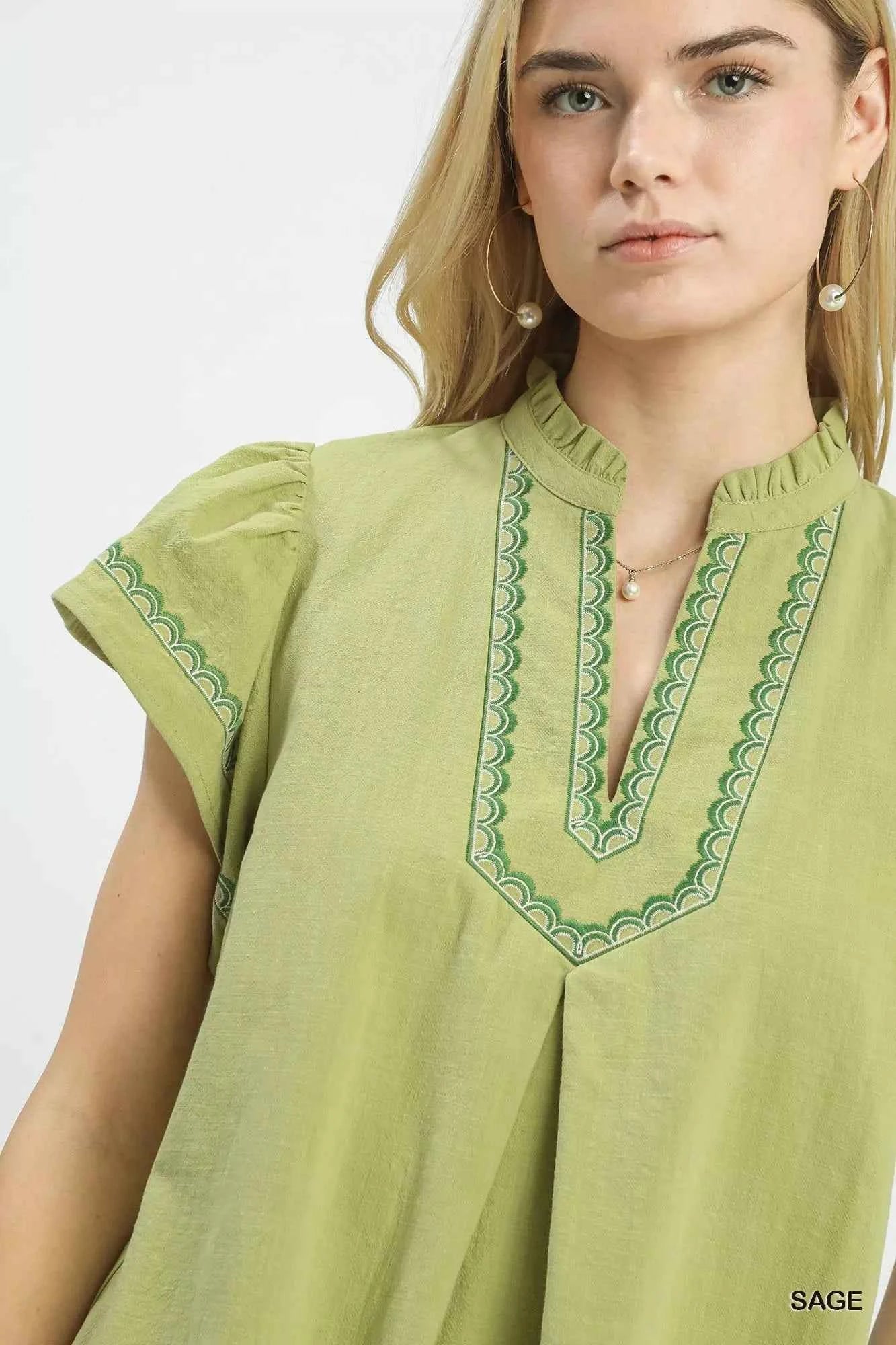 Umgee Embroidered Flutter Sleeve Blouse dcd1efc4-a566-4050-a528-4b405cd25918-Max-Origin