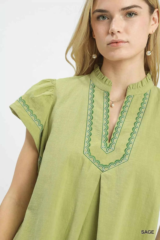 Embroidered Flutter Sleeve Blouse dcd1efc4-a566-4050-a528-4b405cd25918-Max-Origin