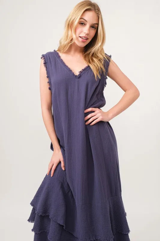 And The Why Washed Cotton Gauze Fringe Detail Tiered Dress dcd8ecaace1b4a10b5328be25ed87c35-Max-Origin