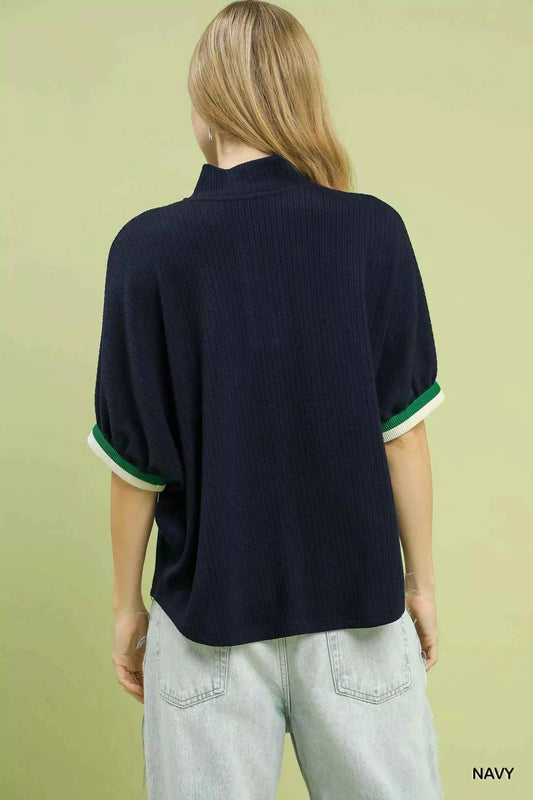 Umgee Textured Knit Top with Striped Contrast Trim dcdfcc74-0ece-4776-86ee-6ddea903bde3-Max-Origin
