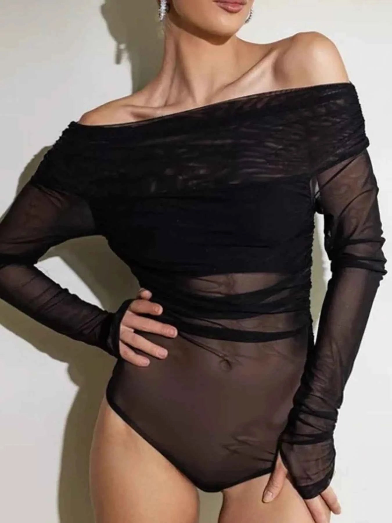 Off-Shoulder Long Sleeve Mesh Bodysuit dce1928c-d302-49ce-9a9e-7e21d945d65a-Max-Origin