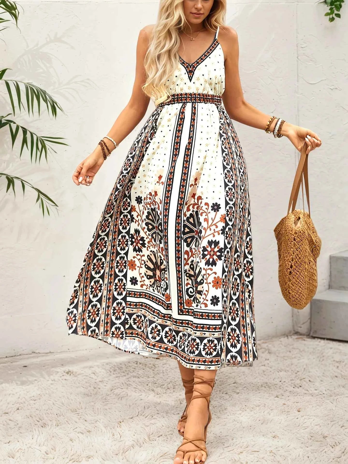 Printed V-Neck Midi Cami Dress dce57b4c61244b3ca270ce678a25c5bf-Max-Origin