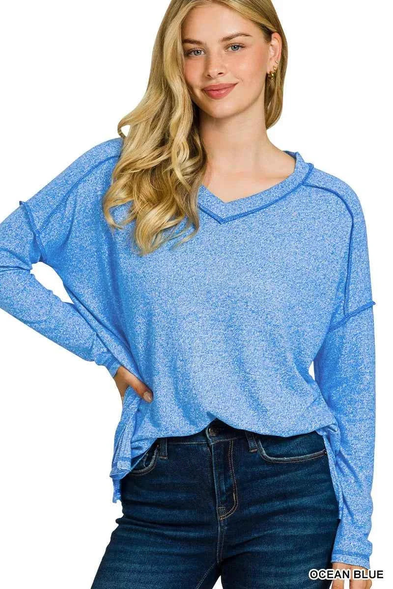 Zenana Soft Melange Hacci Exposed Seam Hi-low Tee dceabac076c047f2a0053ecac2b19a27-Max-Origin