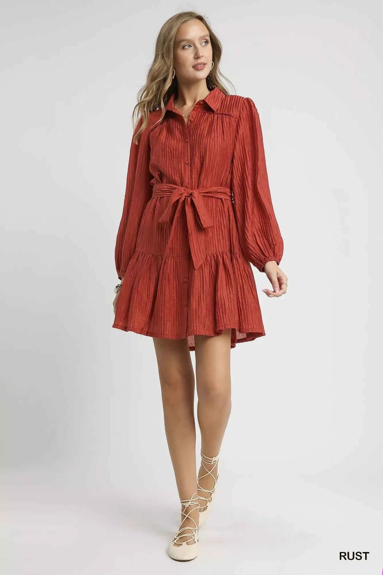 Umgee Crinkle Button-Front Tiered Mini Dress with Waist Tie dcf498fa-4906-48c4-8a87-fdcf1459b0a7-Max-Origin