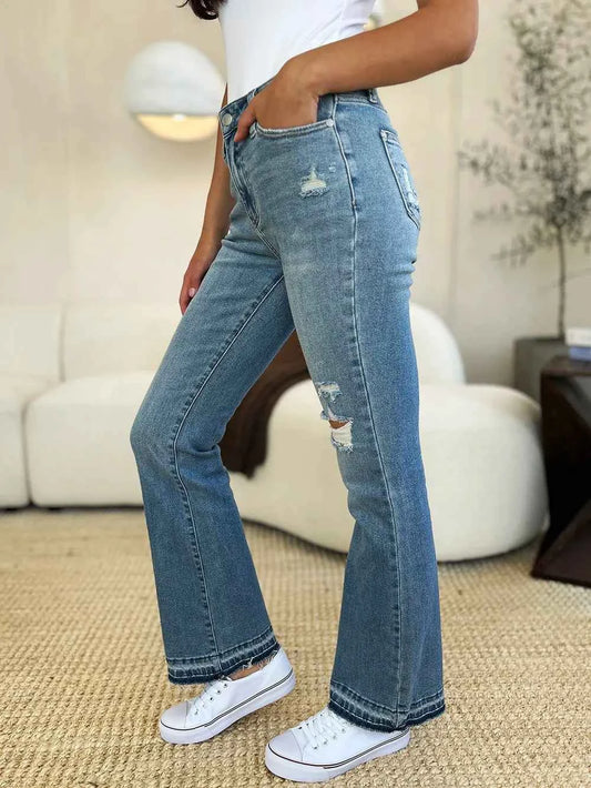 Full Size Mid Rise Destroyed Hem Distressed Jeans dd14e533-8d84-44da-8ae2-a10564220491-Max