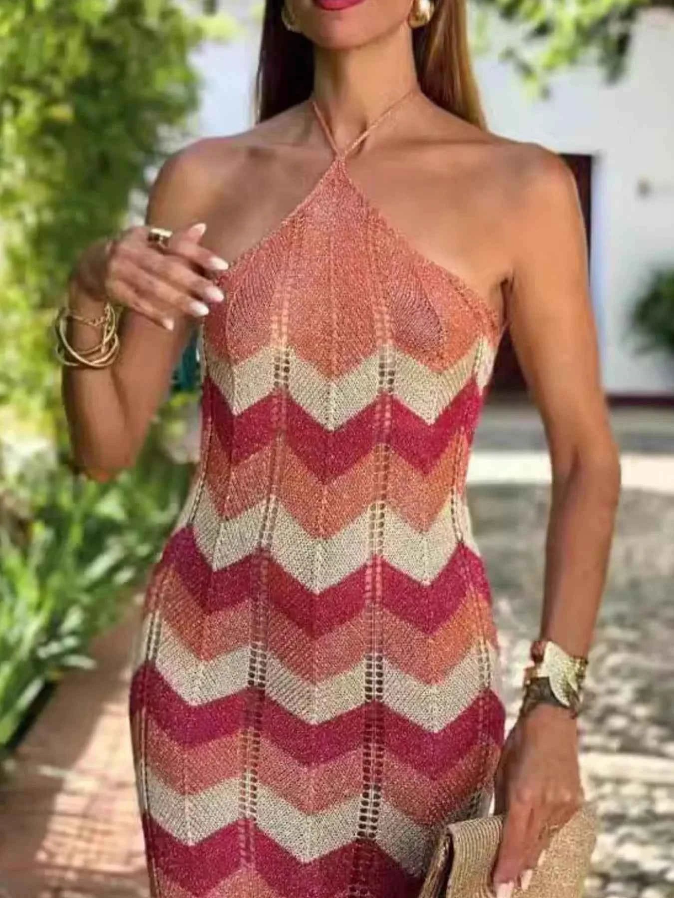 Chevron Pattern Halter Neck Sweater Dress dd15ff1a-3047-4632-a531-c9c65dcf16d7-Max-Origin