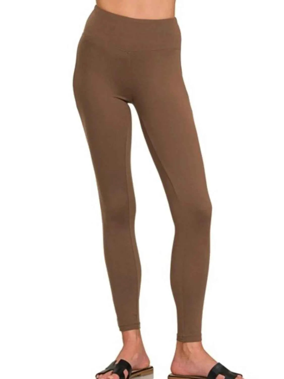 Zenana Microfiber Waistband Leggings BROWN dd162ec0-539e-4932-8a84-18cf988fc9c9-Max-Origin