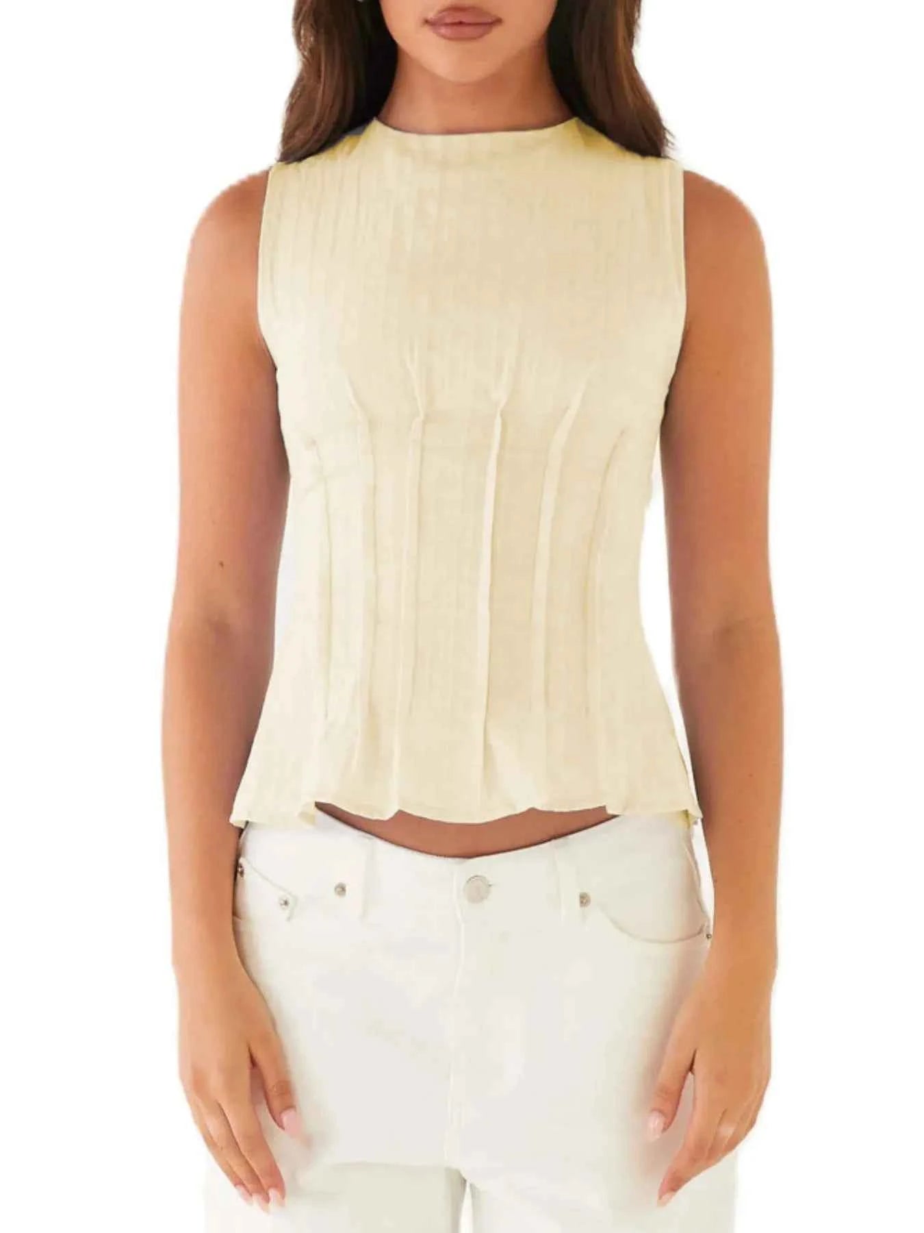 Back Lace Up Sleeveless Top with Cinched Waist Design dd1a7955-23a6-4d73-a647-23a51013a77e-Max-Origin
