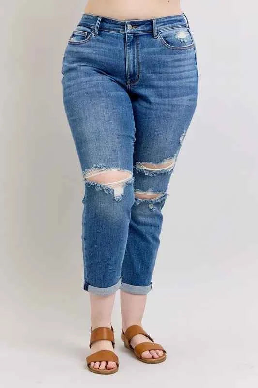 Judy Blue Full Size Mr Vintage Wash Boyfriend Fit W/ Destroy Jeans Plue Size dd1c02c0-8b45-4e29-bf78-fc9b7bacfada-Max-Origin