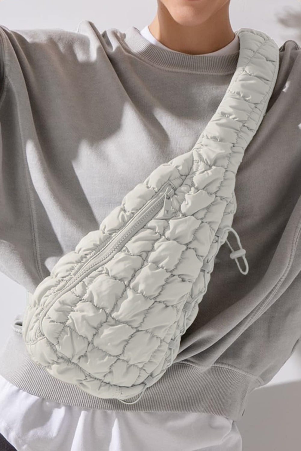 White Marshmallow Quilted Drawstring Decor Sling Bag dd1df5016eabd69c