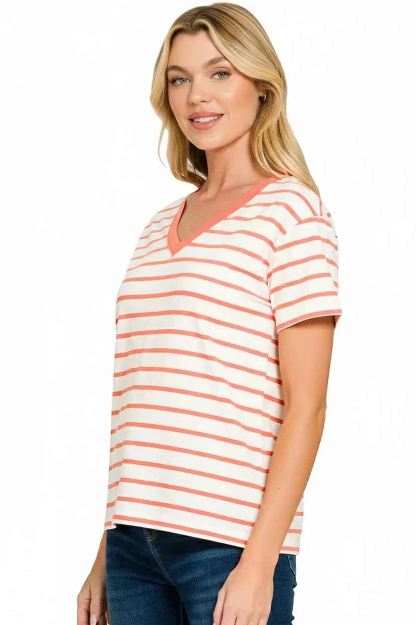 Zenana Striped V-Neck Short Sleeve T-Shirt dd1e9271-d524-4d7d-a32d-853bae860c23-Max-Origin