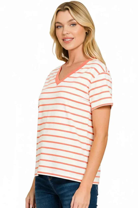 Striped V-Neck Short Sleeve T-Shirt dd1e9271-d524-4d7d-a32d-853bae860c23-Max-Origin