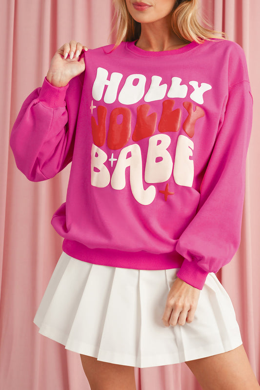 Rose Red Holly Jolly Babe Christmas Oversized Sweatshirt Rose Red 50%Polyester+50%Cotton dd1fa2fe4952021d