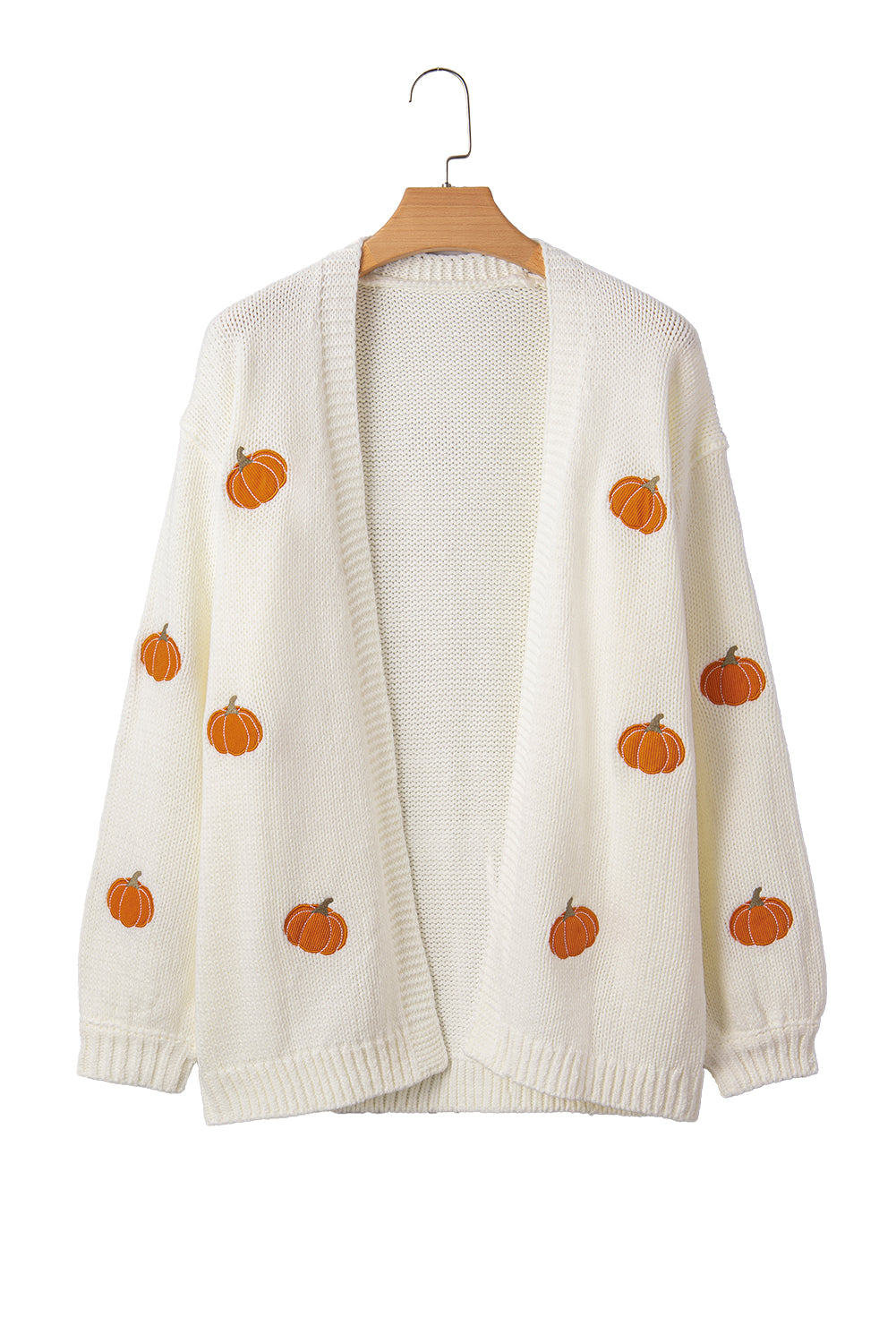 White Pumpkin Print Open Front Drop Shoulder Knit Cardigan dd25a33c3f063ae0