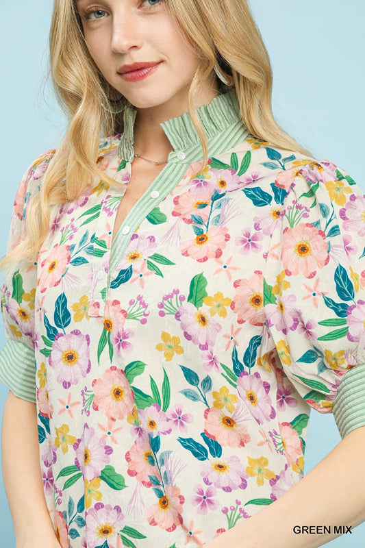 Floral Print Jacquard Ruffle Top dd26a8cd-a150-4347-b181-9854c4159c8a-Max