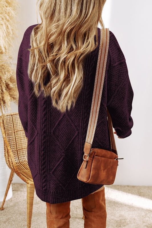 Burgundy Cable Knit Drop Shoulder Loose Fit Sweater Dress dd2a5eaa875ae9fa