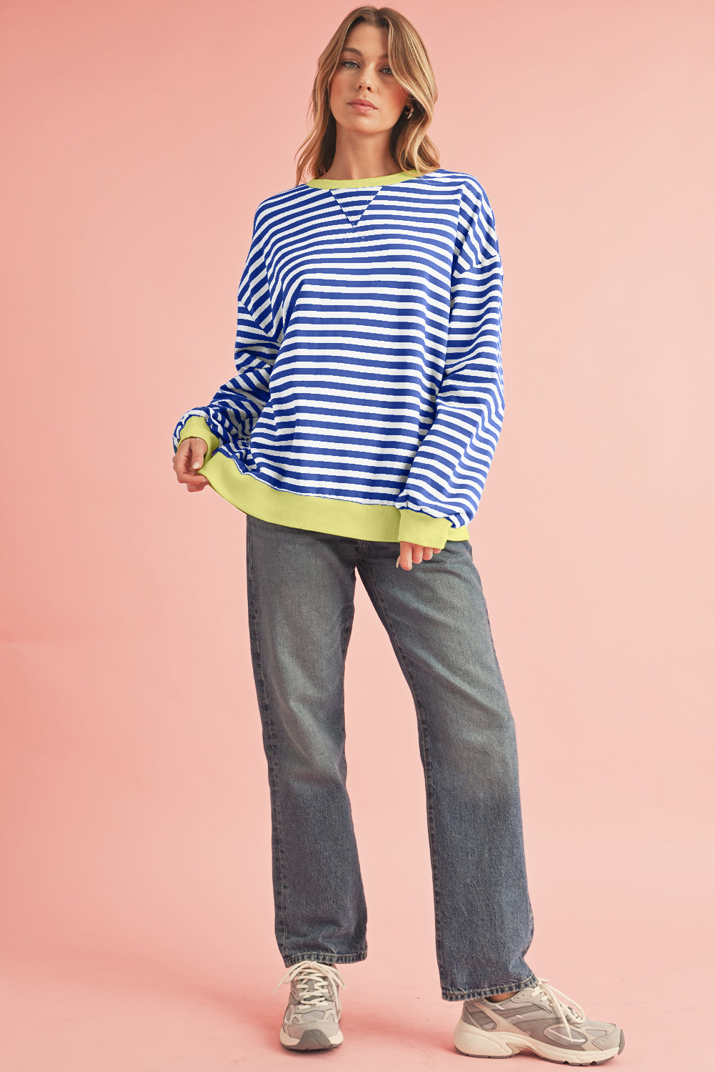 Black Stripe Contrast Edge Cross Seam Oversized Sweatshirt dd32c31222e34e6e