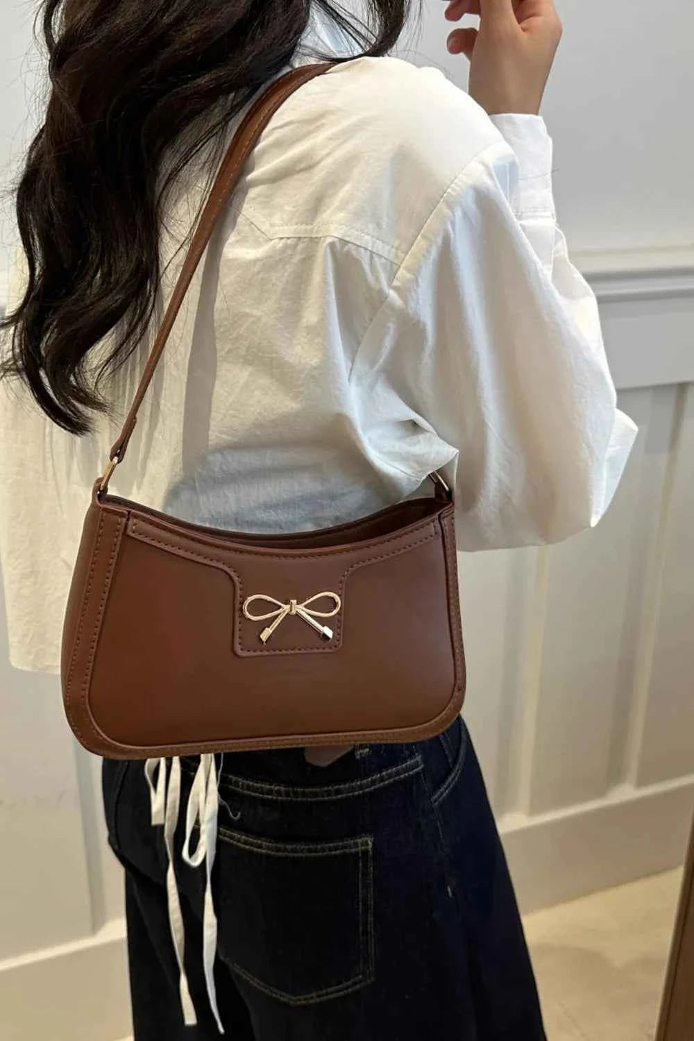 Bow Trim PU Leather Shoulder Bag dd4617e5-9c87-45f6-9430-563448274da6-Max