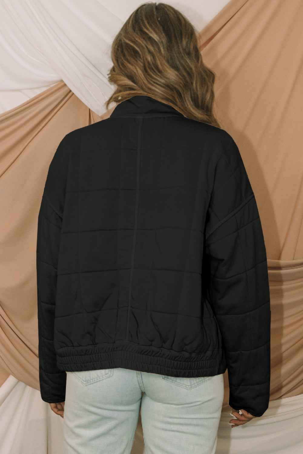 Green Zip Up Pocket Quilted Cropped Jacket dd4857fe8dafef6e
