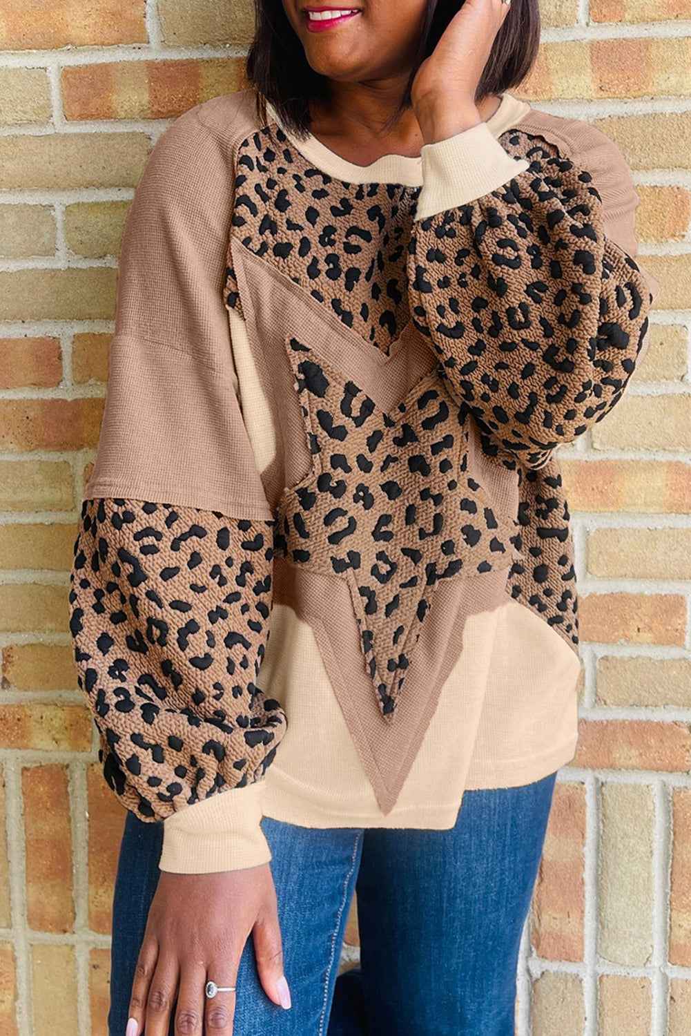 Light French Beige Star Leopard Patchwork Sweatshirt Light French Beige 65%Polyester+30%Cotton+5%Elastane dd4c84caa8bcf7af