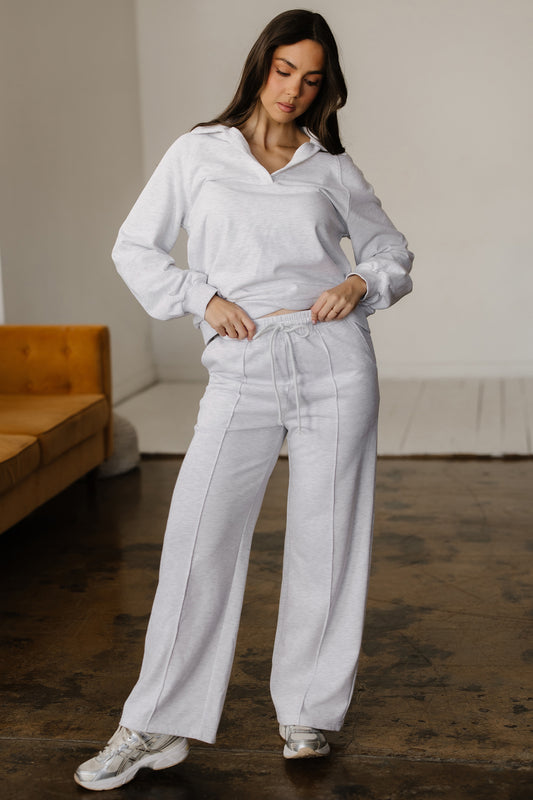 Light Grey Polo Collar V Neck Pullover and Drawstring Sweatpants Set dd51c8ceb53d4a9f