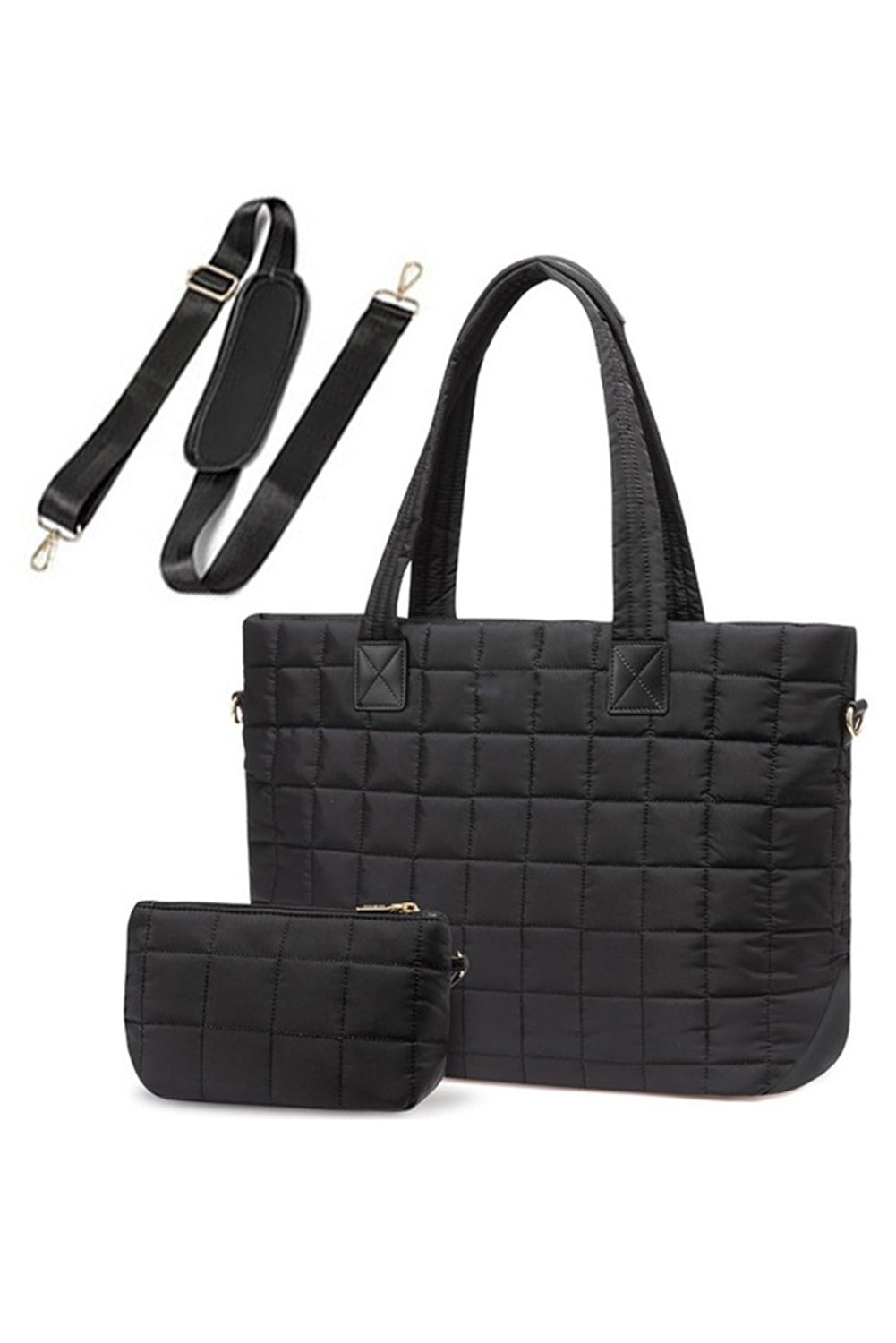 Black Quilted Patchwork Large Tote Bag and Clutch 2pcs Set dd604c1446c2a8ad