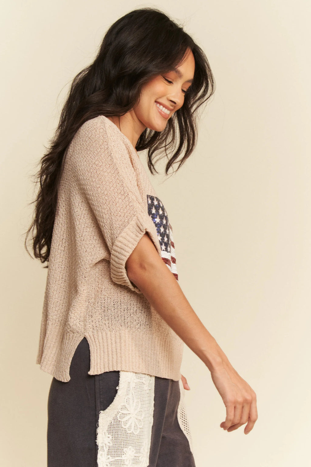 Davi & Dani Sequin American Flag Patch Short Sleeve Knit Top dd6ad60e1dc94de7a280e8cf1dc5277e-Max-Origin