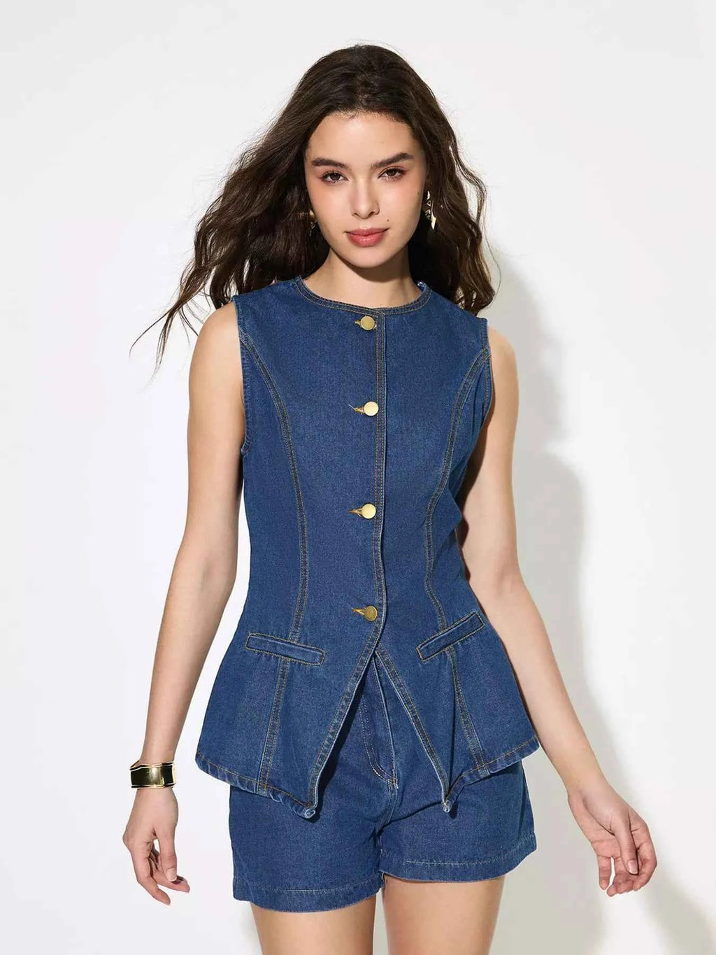 Button Up Sleeveless Denim Top and Shorts Set dd6c0ec592d34f09810f959f23587ce1-Max-Origin