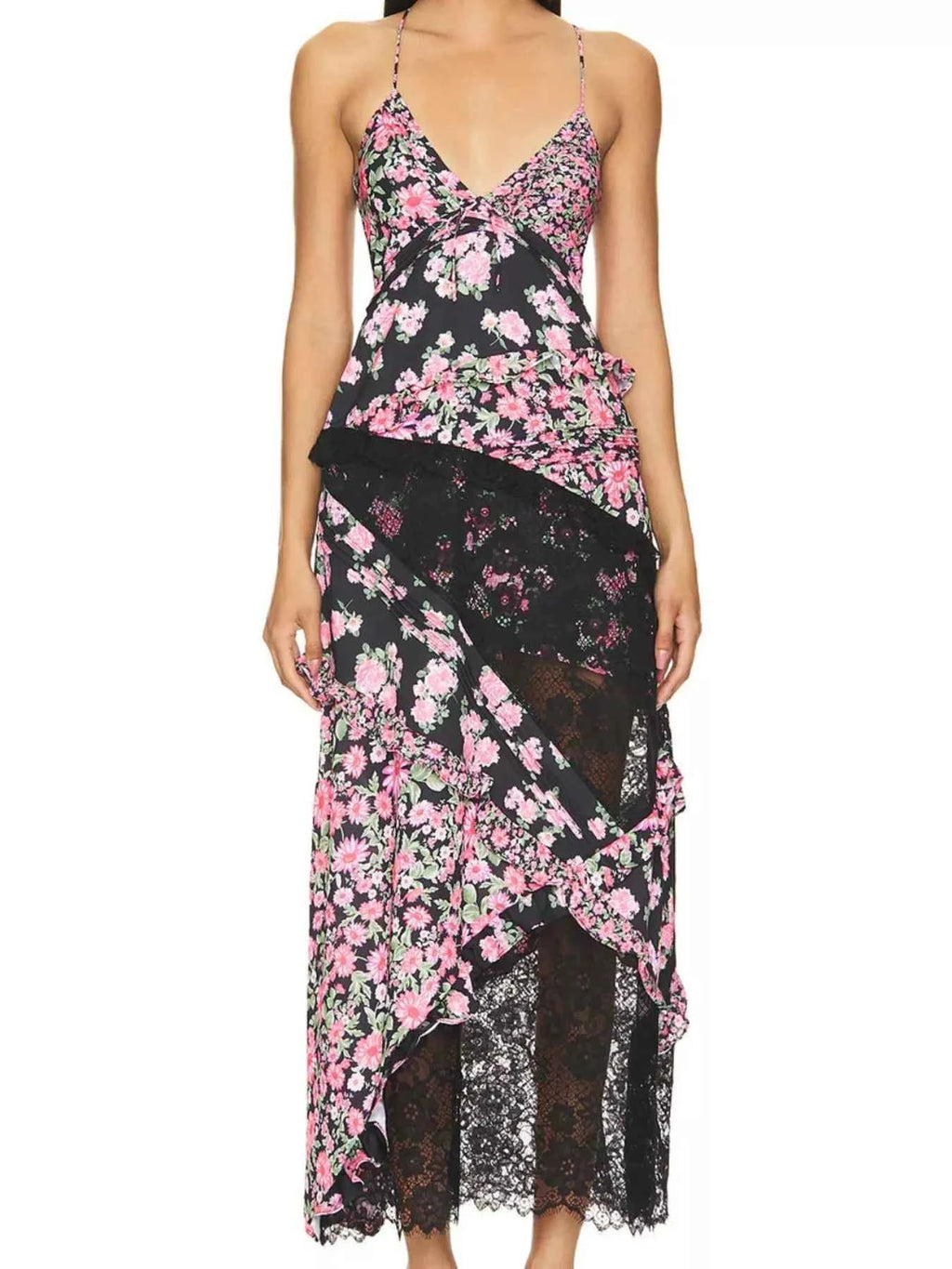 Lace Detail Ruffled Floral V-Neck Maxi Dress dd711378-50e6-4708-977f-5c1c20e034b9-Max-Origin