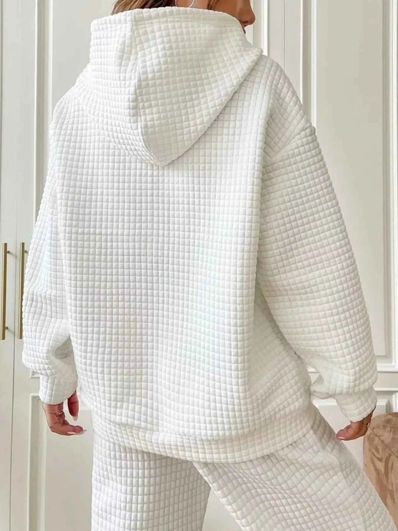 Waffle Knit Hoodie with Drawstring Details dd735e0f4ddc4521a725e67dca0a57af-Max-Origin