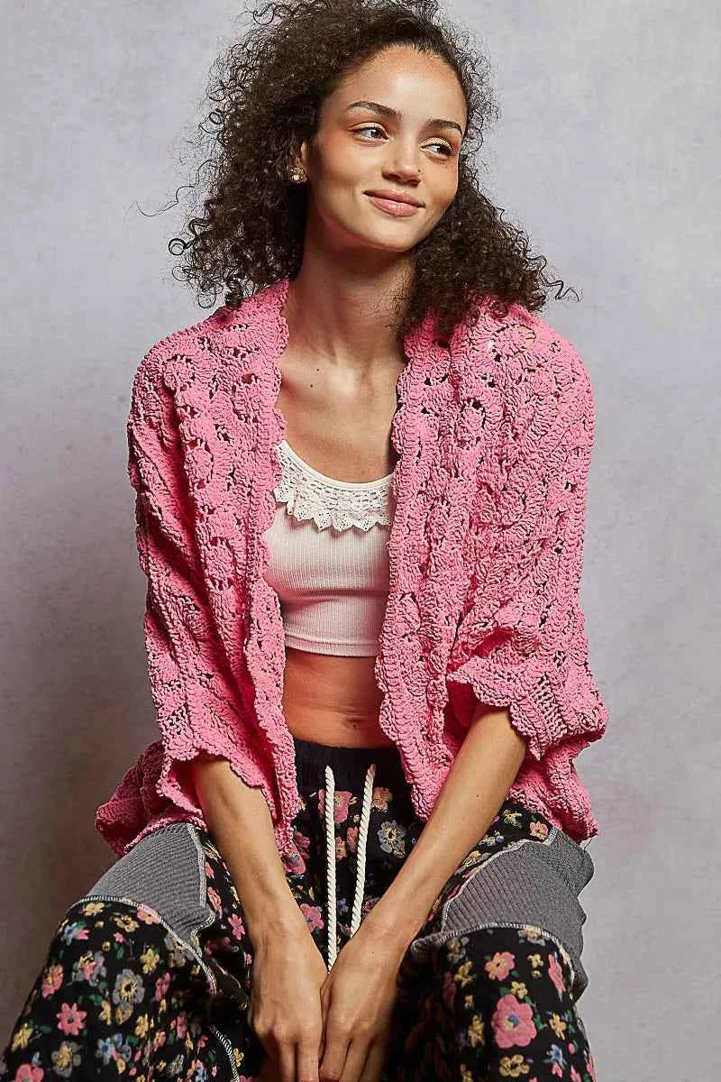 POL Floral Pattern Open Front Cardigan BUBBLEGUM PINK One Size dd7fb354-5ae2-4060-b20f-a117a176d8a3-Max-Origin