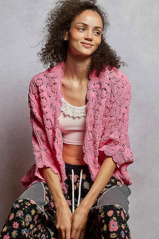 POL Floral Pattern Open Front Cardigan BUBBLEGUM PINK One Size dd7fb354-5ae2-4060-b20f-a117a176d8a3-Max-Origin