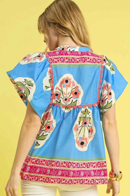 Floral Notched Puff Sleeve Blouse dd8075a8-c300-4165-95b7-45ce5d3e917c-Max-Origin