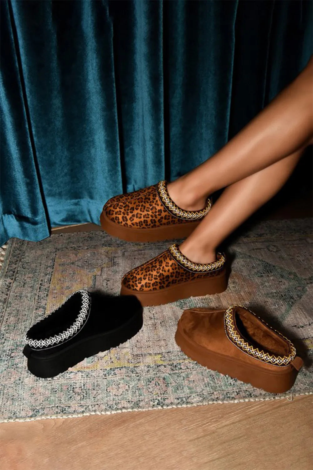 WILD DIVA Embroidered Trim Round Toe Platform Boots dd81adff-f5f5-4450-9c6d-8bc80ca4a4a9-Max