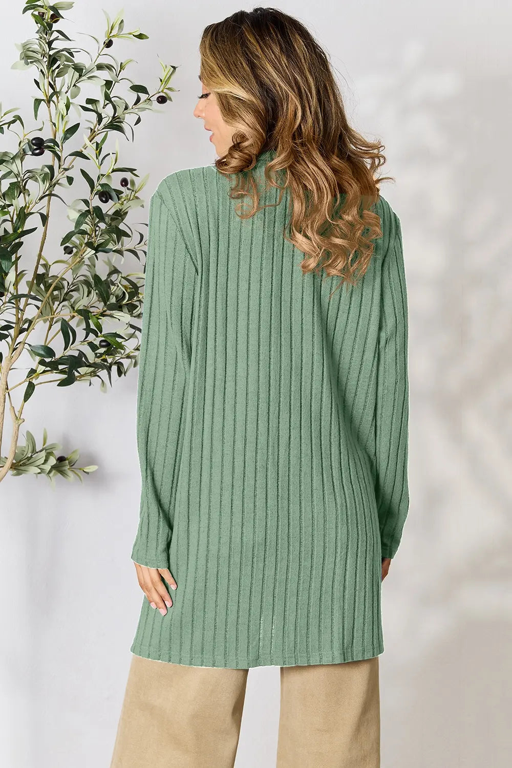 Basic Bae Full Size Ribbed Open Front Cardigan with Pockets dd85a2b47ef2470b8152ef7b6df44a09-Max
