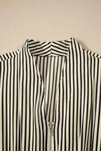 Stripe V Neck Zip Front Cinched High Waist Midi Dress