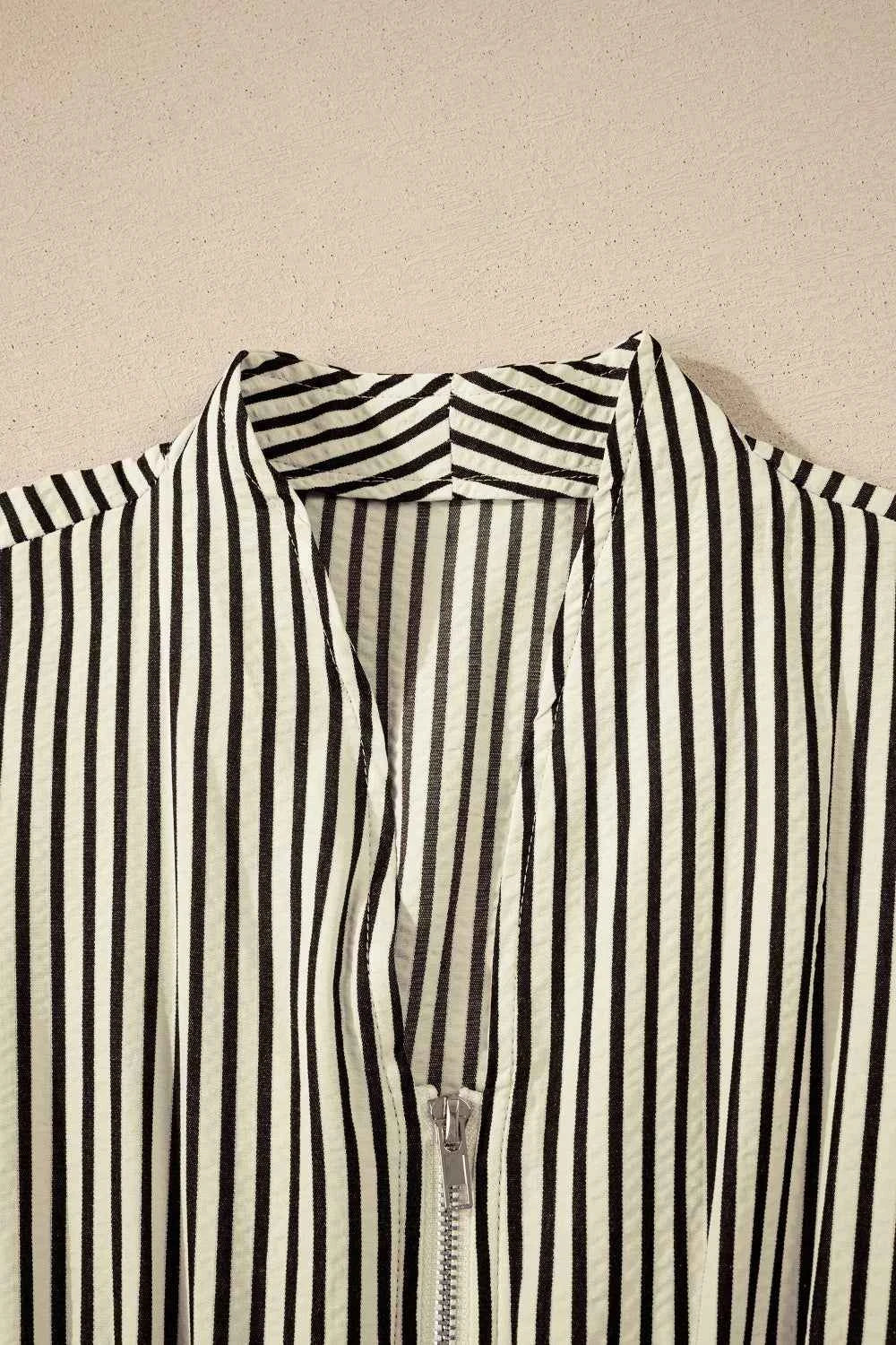 Stripe V Neck Zip Front Cinched High Waist Midi Dress