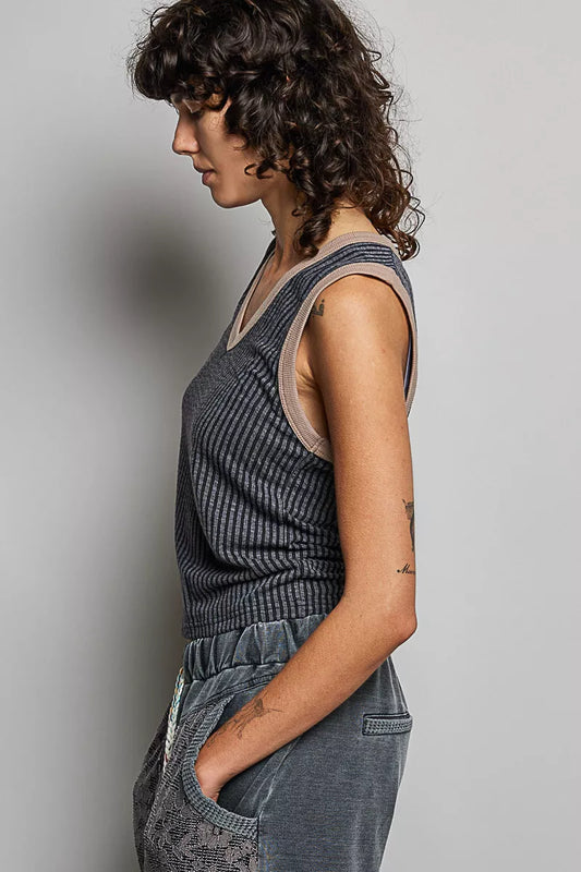 V-Neck Contrast Ribbed Sleeveless Tank dd8b6009-2cdd-4eb0-8778-32dbe48f244e-Max-Origin