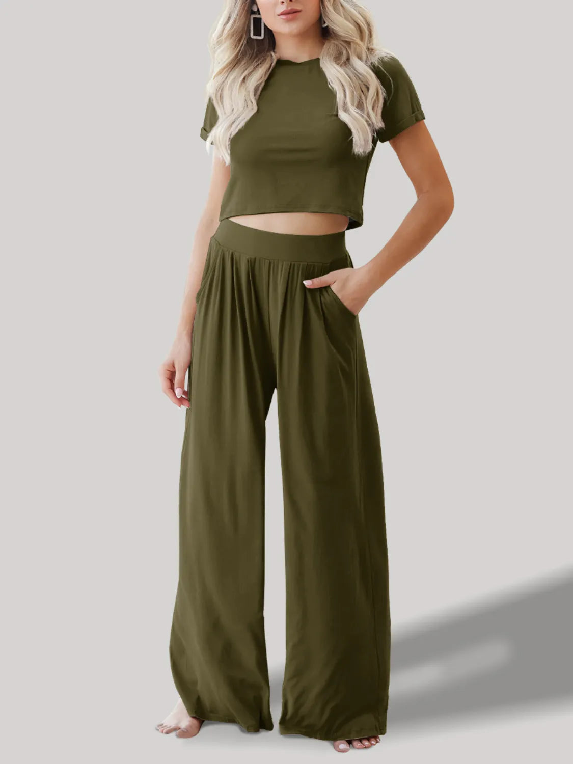 Round Neck Short Sleeve Top and Pants Set Moss dd8e52bf-bdc8-46a8-8d68-8e9079fbae1d-Max-Origin