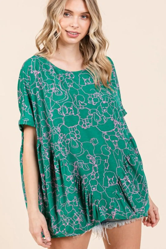 Abstract Print Round Neck Short Sleeve Top dd92ea29-07af-44f4-bd36-9f228639b7c3-Max