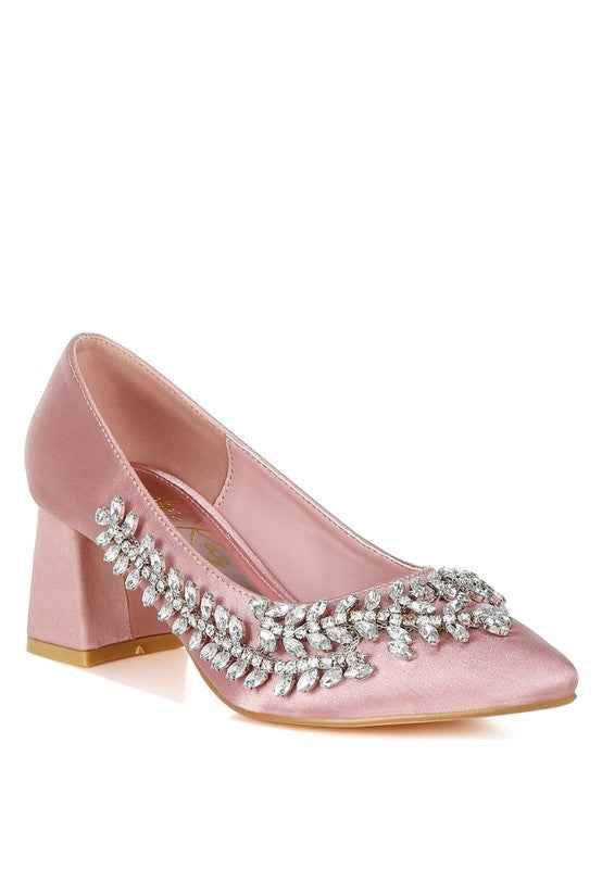 Abatina Satin Diamante Embellished Pumps Blush dd931a6e-133f-494b-bdd3-cc3b5a5bc52a
