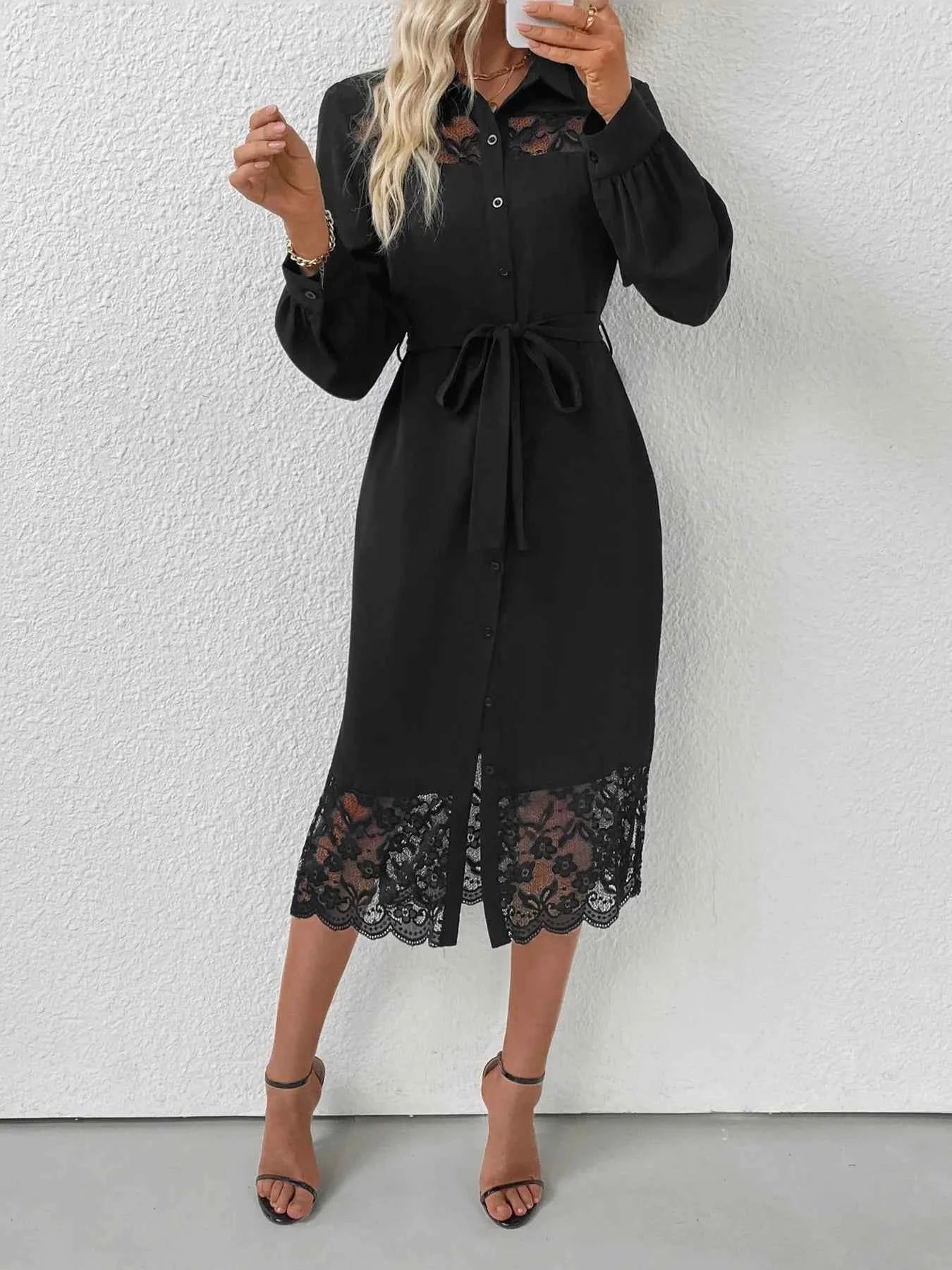 Lace Detail Button-Front Midi Shirt Dress dd9e7e607d0b44799d37d55ad3459ece-Max-Origin